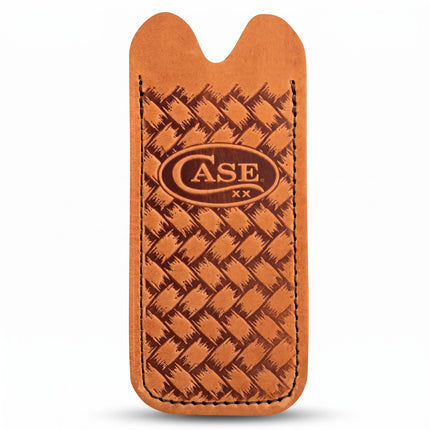 Razor Sharp AZ brown leather knife slip with embossed herringbone pattern and Case logo for medium pocket knives.