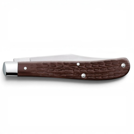 Razor Sharp AZ Case brown synthetic slimline trapper knife with a mirror-polished stainless steel clip blade