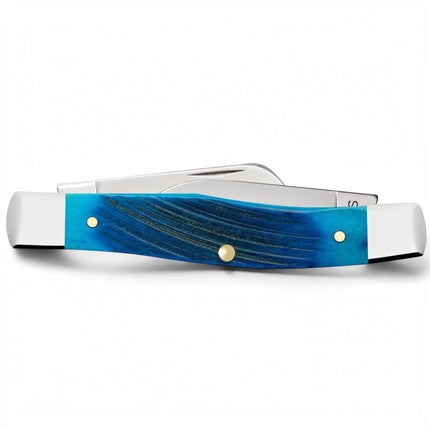 Razor Sharp AZ Case Medium Stockman pocket knife with a Caribbean Blue sawcut jigged bone handle and steel blades.