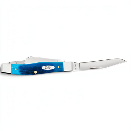 Razor Sharp AZ Case Medium Stockman pocket knife with a Caribbean blue sawcut jigged bone handle and three steel blades