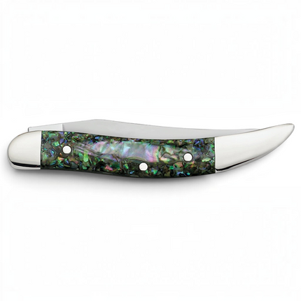Razor Sharp AZ Case Abalone Small Texas Toothpick knife with iridescent handle and mirror-polished stainless blade