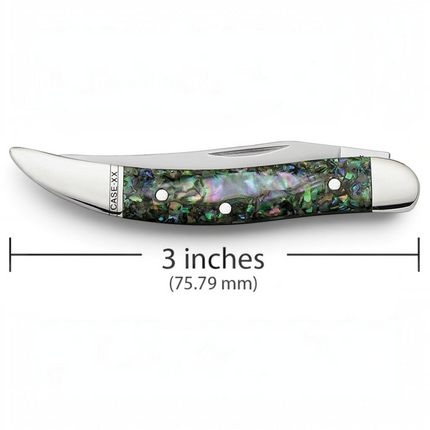 Razor Sharp AZ Case Abalone Small Texas Toothpick knife with iridescent handle and mirror-polished stainless blade