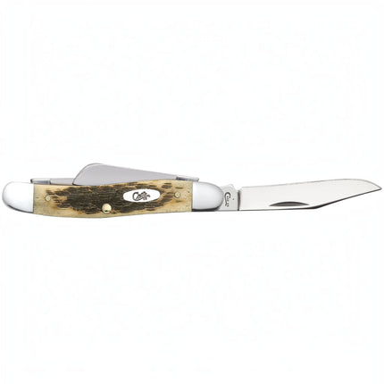Razor Sharp AZ Case Medium Stockman pocket knife with peach seed jig amber bone handle and carbon steel blades