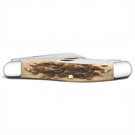 Razor Sharp AZ Case Stockman pocket knife with peach seed jigged amber bone handle and polished stainless steel