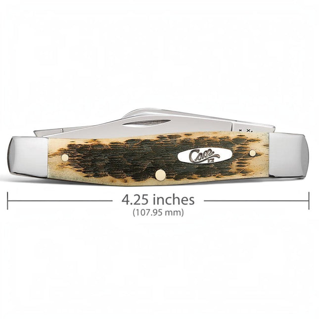 Razor Sharp AZ Case Peach Seed Jig Amber Bone Large Stockman pocket knife with nickel silver bolsters and oval shield