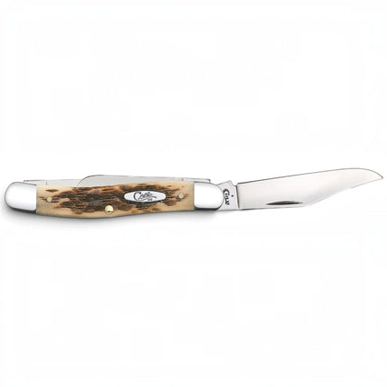 Razor Sharp AZ Case Peach Seed jigged Amber Bone Stockman pocket knife with mirror-polished stainless steel blades