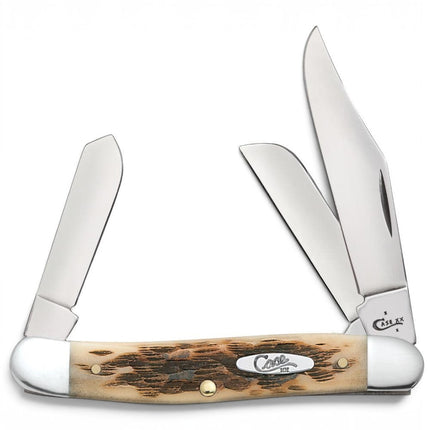 Razor Sharp AZ Case Peach Seed jigged Amber Bone Stockman pocket knife with three mirror-polished stainless blades