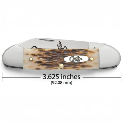 Razor Sharp AZ Case Amber Jigged Bone Canoe pocket knife with Indian in canoe etching and nickel silver bolsters.