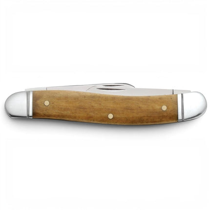 Razor Sharp AZ Case Smooth Antique Bone Medium Stockman pocket knife with a light brown bone handle and steel bolsters.