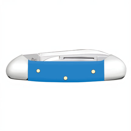 Razor Sharp AZ Case Baby Butterbean folding knife with a smooth light blue synthetic handle and polished steel blades