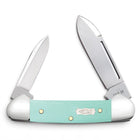 Razor Sharp AZ Case Baby Butterbean knife with seafoam green G-10 handle, Ichthus shield, and two stainless blades.