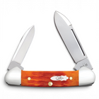 Razor Sharp AZ Case Crandall Baby Butterbean folding knife with orange and red jigged bone handle and dual steel blades
