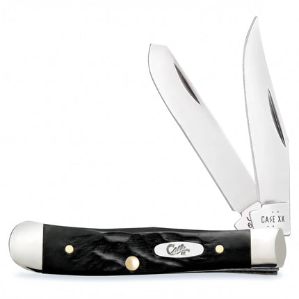 Razor Sharp AZ Case Rough Black Jigged Tiny Trapper pocket knife with two mirror-polished stainless steel blades.