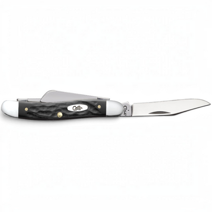 Razor Sharp AZ Case Rough Black synthetic medium Stockman pocket knife with one blade extended and jigged handle