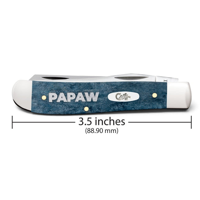 Razor Sharp AZ Case Mediterranean Blue bone mini trapper pocket knife with Papaw engraving and 3.5 inch scale