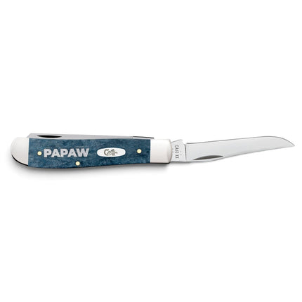 Razor Sharp AZ Case Mediterranean Blue bone Mini Trapper pocket knife with Papaw engraving and stainless steel blade