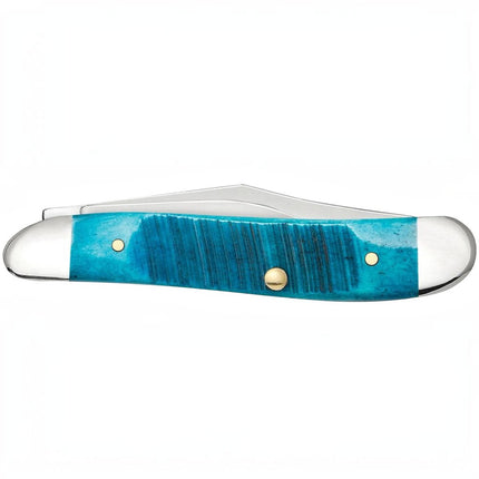Razor Sharp AZ Case Caribbean Blue bone handle Peanut pocket knife with mirror-polished stainless steel blades