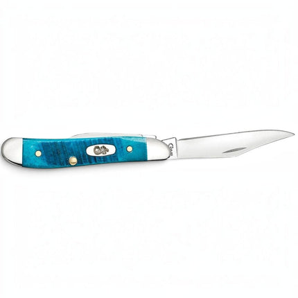 Razor Sharp AZ Case Caribbean Blue bone handle Peanut pocket knife with mirror-polished stainless steel clip blade