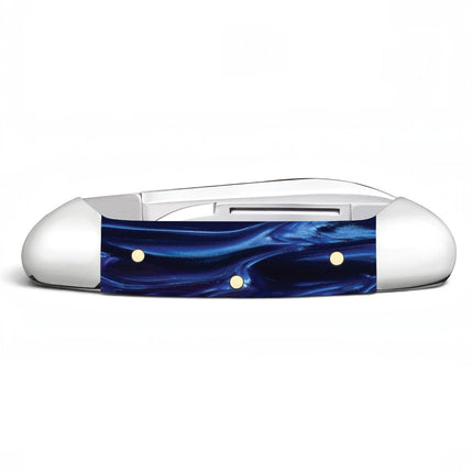 Razor Sharp AZ Case Baby Butterbean folding knife with a smooth blue pearl Kirinite handle and stainless steel blades.