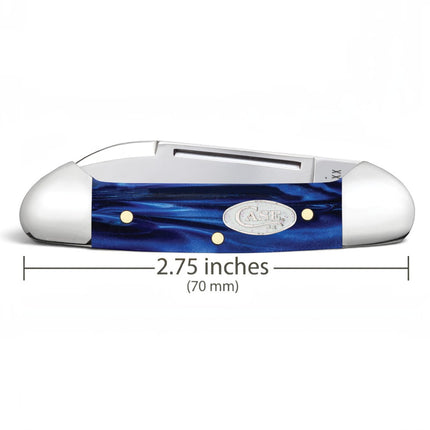 Razor Sharp AZ Case Baby Butterbean folding knife with a smooth blue pearl Kirinite handle and stainless steel blades.