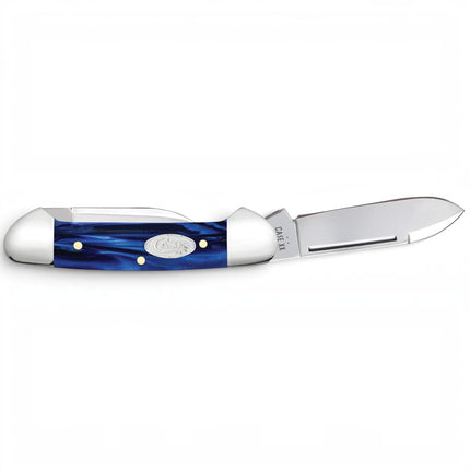 Razor Sharp AZ Case Baby Butterbean folding knife with smooth blue pearl Kirinite handle and stainless steel blades