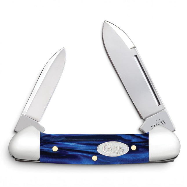 Razor Sharp AZ Case Baby Butterbean folding knife with smooth blue pearl Kirinite handle and two stainless blades