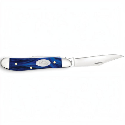 Razor Sharp AZ Case Smooth Blue Pearl Kirinite Peanut folding knife with mirror-polished stainless steel clip blade