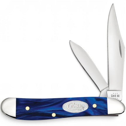 Razor Sharp AZ Case Smooth Blue Pearl Kirinite Peanut folding knife with two mirror-polished stainless steel blades