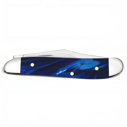 Razor Sharp AZ Case Smooth Blue Pearl Kirinite Peanut folding knife with mirror-polished stainless steel blades.