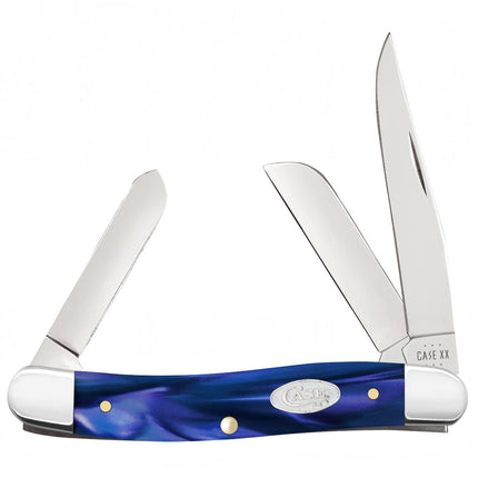 Razor Sharp AZ Case Medium Stockman knife with smooth blue pearl Kirinite handle and three polished stainless blades
