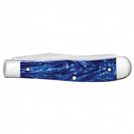 Razor Sharp AZ Case Trapper pocket knife featuring a smooth blue pearl Kirinite handle with polished steel bolsters.