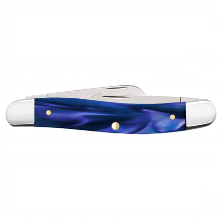 Razor Sharp AZ Case Medium Stockman pocket knife with a smooth blue pearl Kirinite handle and polished steel blades.