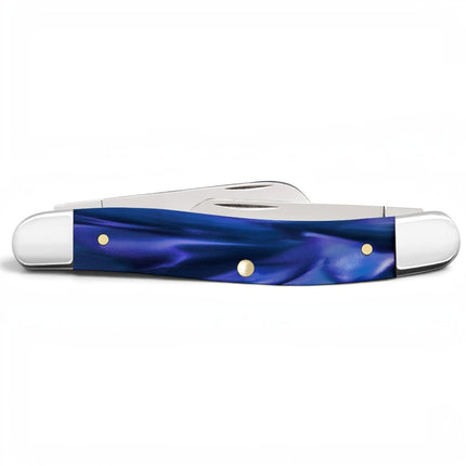Razor Sharp AZ Case Medium Stockman pocket knife with a smooth blue pearl Kirinite handle and polished steel blades.