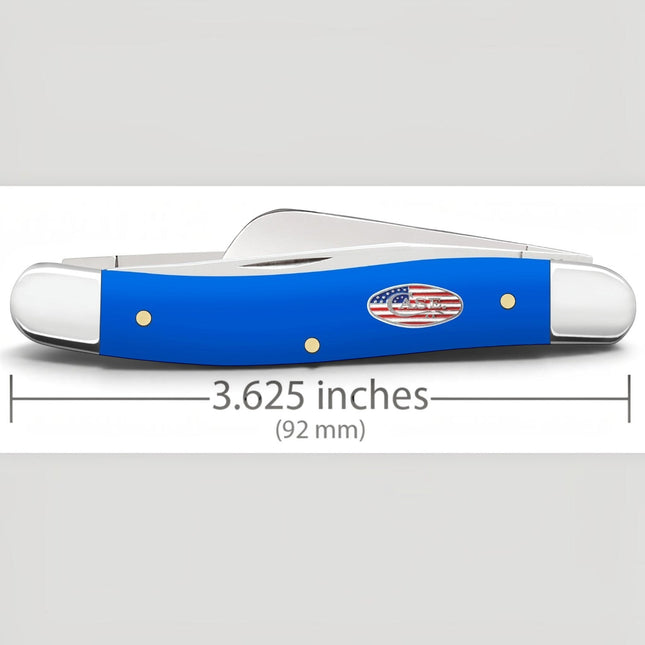 Razor Sharp AZ Case Medium Stockman pocket knife with royal blue synthetic handle and American flag shield