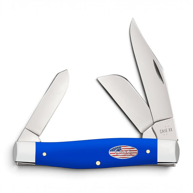 Razor Sharp AZ Case Royal Blue Synthetic Large Stockman pocket knife with three polished stainless steel blades