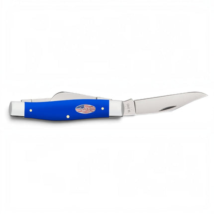 Razor Sharp AZ Case Royal Blue synthetic large Stockman pocket knife with three stainless steel blades and flag shield