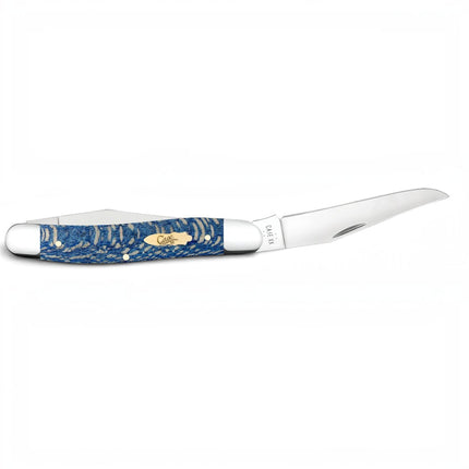 Razor Sharp AZ Case Muskrat pocket knife with a blue sycamore wood handle and mirror-polished stainless steel blades.
