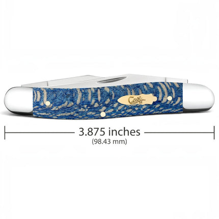 Razor Sharp AZ Case Muskrat folding knife with blue sycamore wood handle and brass bomb shield, 3.88 inches closed.