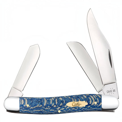 Razor Sharp AZ Case Stockman pocket knife with blue sycamore wood handle, nickel-silver bolsters, and three steel blades