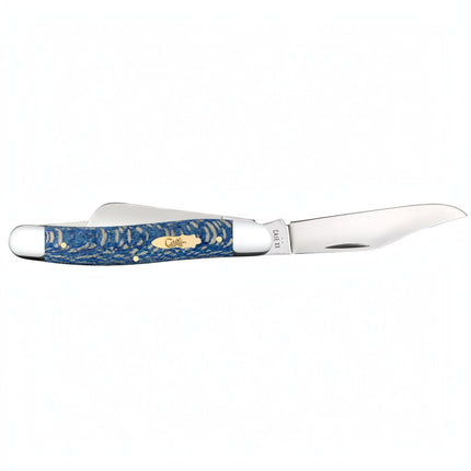 Razor Sharp AZ Case Stockman pocket knife with smooth blue sycamore wood handle and polished stainless steel blades