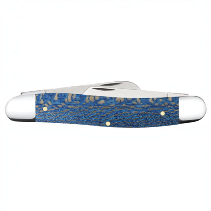Razor Sharp AZ Case Smooth Blue Sycamore Wood Stockman pocket knife with nickel-silver bolsters and three steel blades.