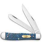 Razor Sharp AZ Case Trapper knife with smooth blue sycamore wood handle, nickel-silver bolsters, and two steel blades.