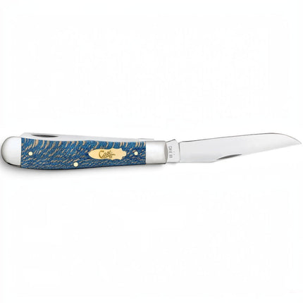 Razor Sharp AZ Case Trapper knife with a smooth blue sycamore wood handle, nickel-silver bolsters, and steel blade.