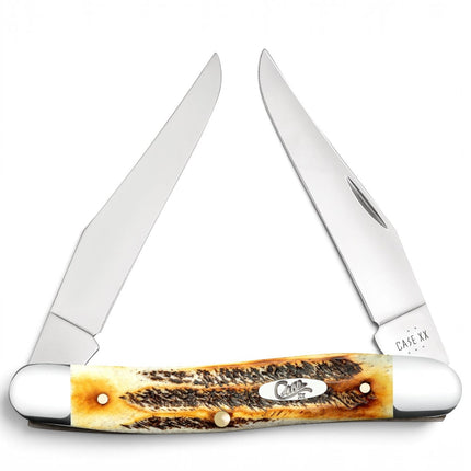 Razor Sharp AZ Case 6.5 BoneStag Muskrat pocket knife with two mirror-polished stainless steel clip blades