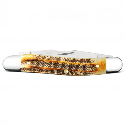 Razor Sharp AZ Case 6.5 BoneStag Muskrat pocket knife with honey and amber jigged bone handle and polished bolsters