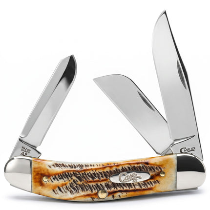 Razor Sharp AZ Case 6.5 BoneStag Sowbelly pocket knife with three mirror-polished stainless steel blades and bone handle