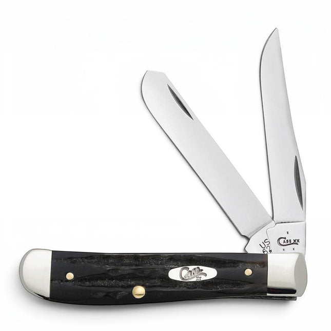 Razor Sharp AZ Case Jigged Buffalo Horn Mini Trapper pocket knife with two mirror-polished stainless steel blades