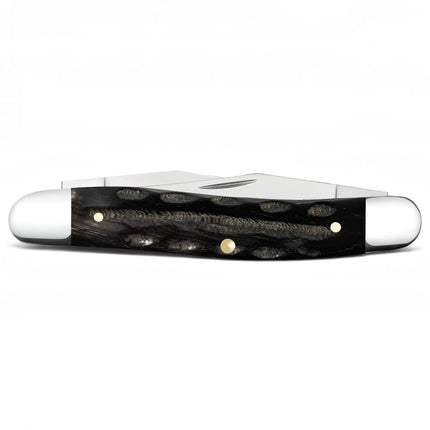 Razor Sharp AZ Case Muskrat pocket knife with a jigged buffalo horn handle and mirror-polished stainless steel blades.