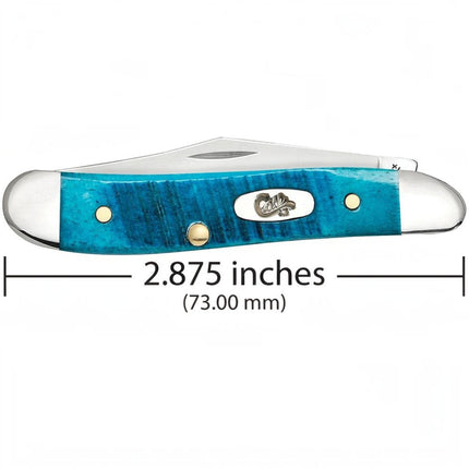 Razor Sharp AZ Case Caribbean Blue bone Peanut pocket knife with mirror-polished surgical steel blades and oval shield