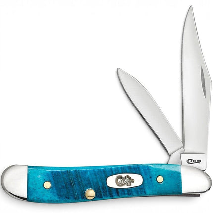 Razor Sharp AZ Case Caribbean Blue bone handle Peanut pocket knife with two mirror-polished stainless steel blades